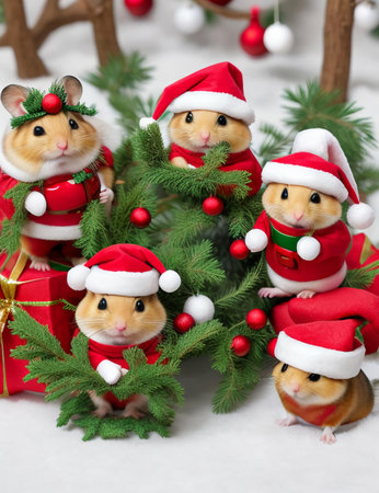 Hamsters in Santas Christmas Hatsの素材