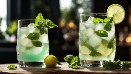 mojito in a beautiful transparent glass with fresh ice cubes.の素材