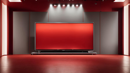 rectangular red blank TV screen with backlightの素材