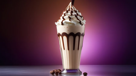 Milkshake with chocolate on a purple backgroundの素材