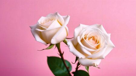 two white roses on a pink backgroundの素材