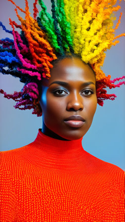 Fashionable african american woman with dreadlocks hairstyle. Studio shot.の素材