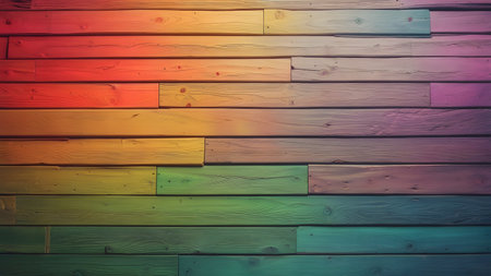 Colorful wood texture background. Wooden planks painted in rainbow colorsの素材