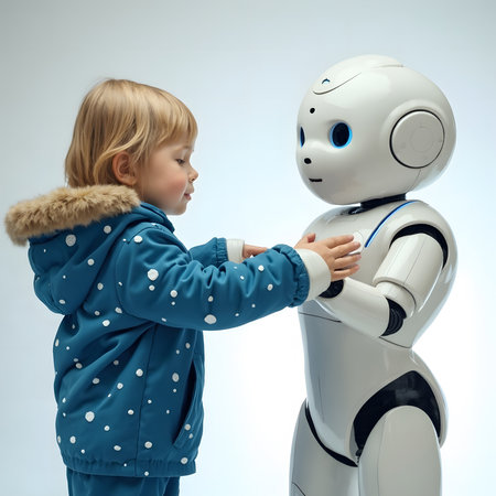 Little girl and robot. The concept of artificial intelligence and machine learning.の素材