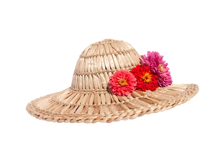 The straw hat with the flowersの写真素材