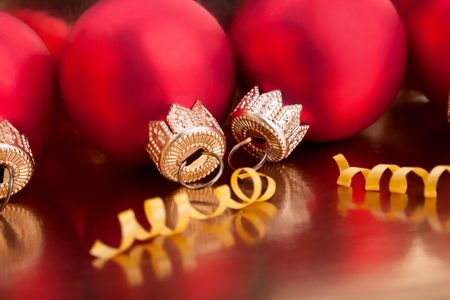 Bright Christmas composition in golden-red colorsの写真素材