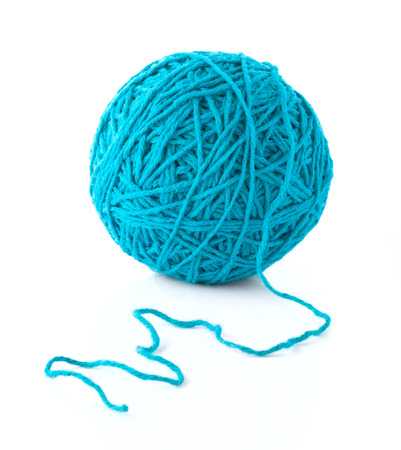 Big wool turquoise skein isolated on the white backgroundの写真素材