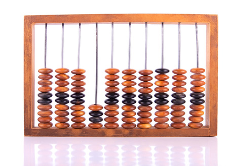 Wooden Accounts with the Reflection, Placed Horizontally on Whiteの写真素材