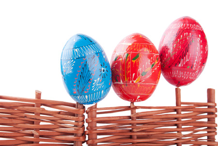 Easter Eggs on the Ukrainian Style Fence, Isolatedの写真素材
