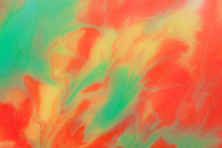 Abstract Red-Yellow-Turquoise  Background Made with  Paint, Shampoo, Glass and Paper and Forming...