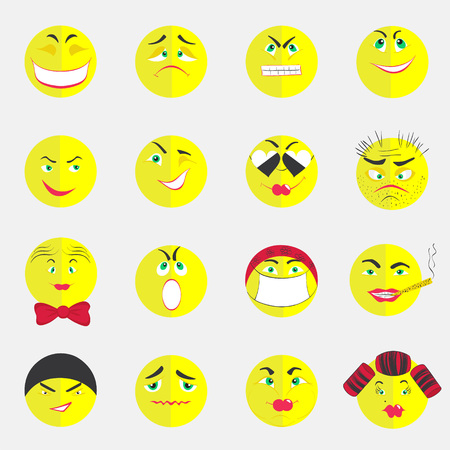 Set with Colorful Emoji with Different Character Made in Flat Style.のイラスト素材
