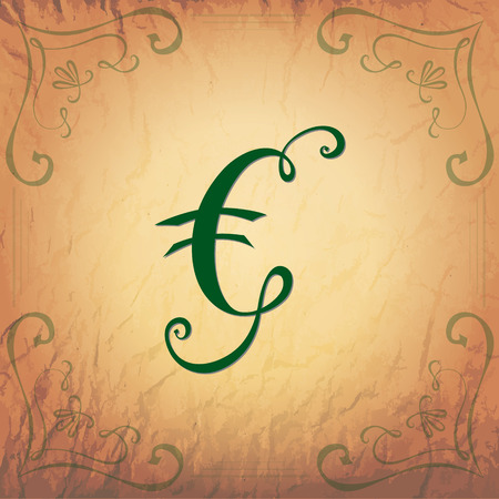 Euro Handwriting Symbol in Vintage Style on the Aged Paper Background.のイラスト素材