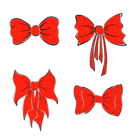 Set with Bright Red Bows. Hand Drawn Style.のイラスト素材