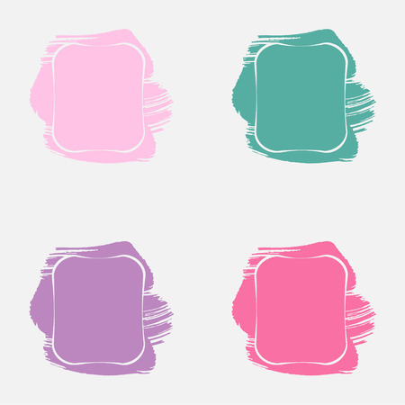 Set with Color Paint Brush Strokes Backgrounds with Cut out Rectangular Frames.のイラスト素材