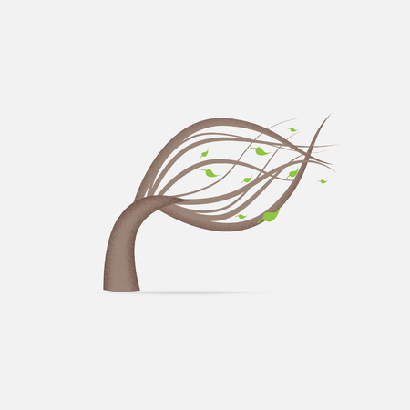 Weather Icon of Wind Made as Benting Tree with Flying Leaves.のイラスト素材
