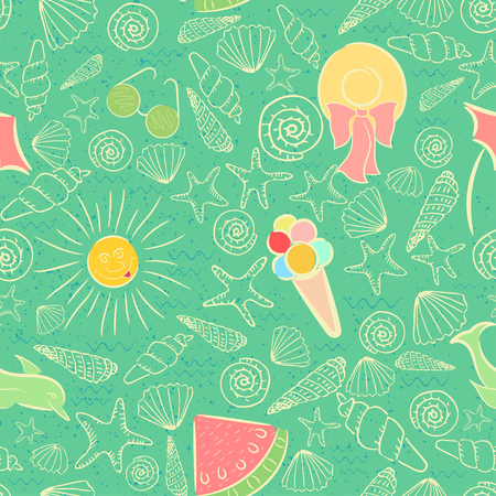 Seamless Pattern on Summer Sea Vacation Themeのイラスト素材