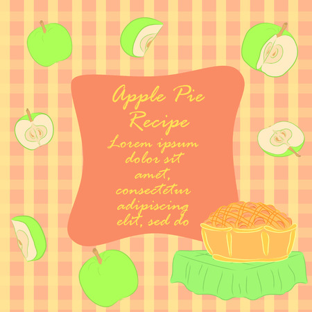 Colorful Apple Pie Recipe Leaflet. Hand Drawn Doodle Style Apple Pie on the Napkin.のイラスト素材