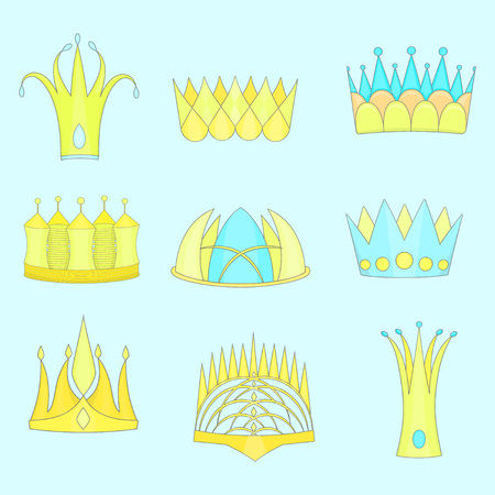 Set with Diverse Outlined Fantasy Flat Crownsのイラスト素材