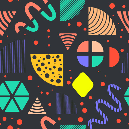 Seamless Background made in Memphis Style with Bright Geometric Shapes and Patterns. Trendy Fashion 80s-90s. Perfect for Print and Web Design. Vector EPS 8
のイラスト素材
