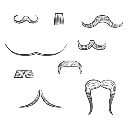 Set with Diverse Mens Moustache Shapes made in Line Art Style. Vector EPS 8のイラスト素材