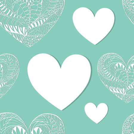 Seamless Pattern with White Ornated Lace Heartsのイラスト素材