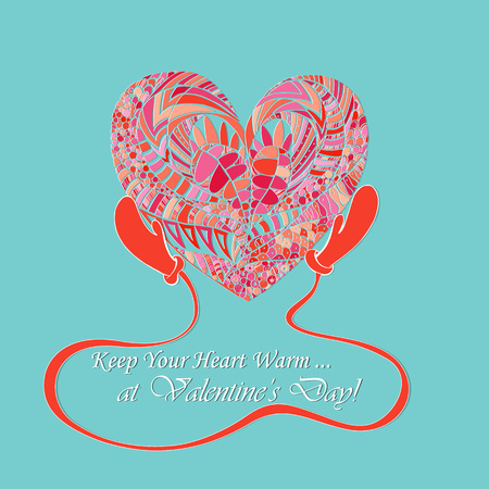 Greeting Card with Hearts, Gloves and Cute Writingのイラスト素材