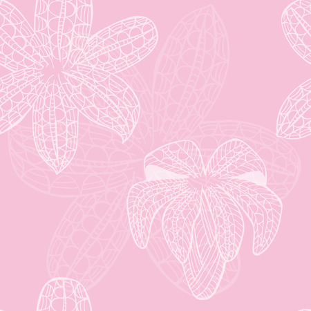 Seamless Pattern with White Decorative Easter Lily Placed on the Pink Background. Hand Drawn Lilies made in Doodle Style. Seamless pattern for Easter Holiday and Christian Ceremony.のイラスト素材