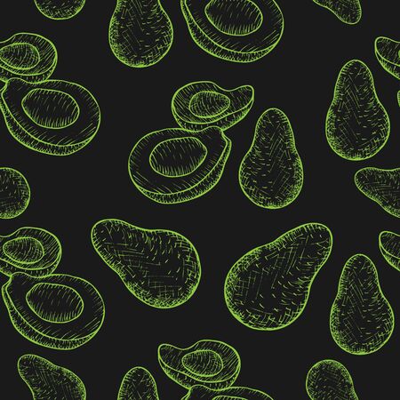 Seamles Pattern with Hand Drawn Avocado Fruitのイラスト素材