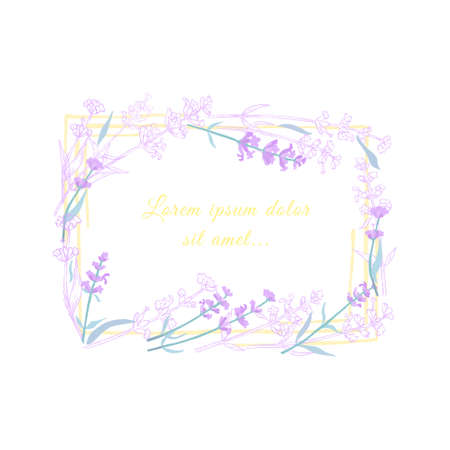 Lavender Twigs Outlined and Colored with Frameのイラスト素材