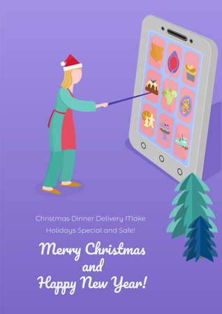 Women Ordering Food Delivery for Christmas Dinnerのイラスト素材