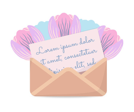 Open envelope with letter sheet and tulipsのイラスト素材