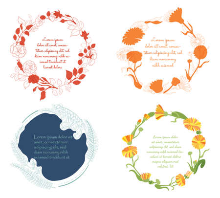 Set with Vintage Frames with Herbs and Flowersのイラスト素材