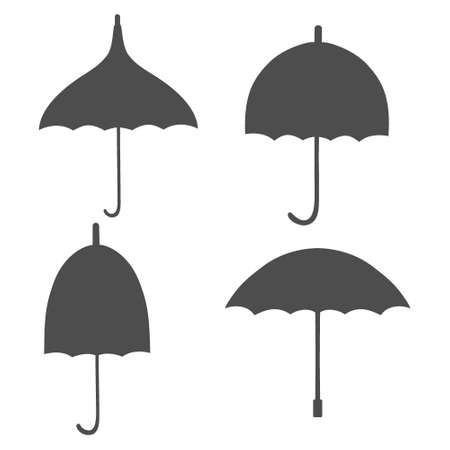 Set with icons of a four different retro umbrellas. Black umbrella shapes isolated on white background.のイラスト素材