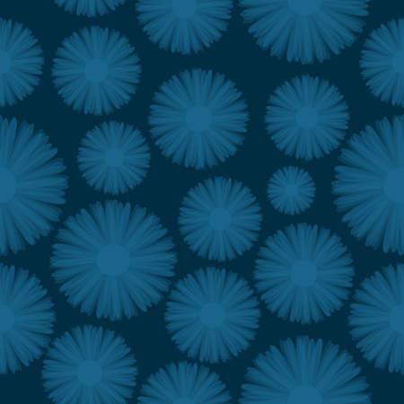 Seamless Pattern with Abstract Flowers made in Light blue over dark blue backdrop. Creative Design Element.のイラスト素材
