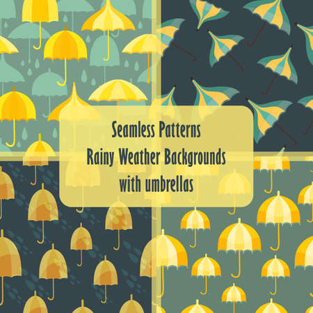 Seamless patterns with an umbrellas and rainのイラスト素材