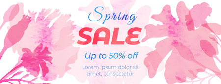 Banner with sample text and floral compositionのイラスト素材