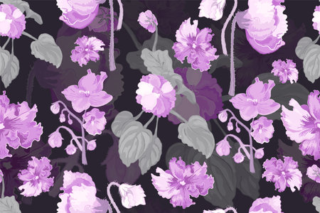 Seamless pattern with house plants in full bloomのイラスト素材