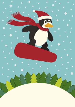 Penguin Snowboardingのイラスト素材