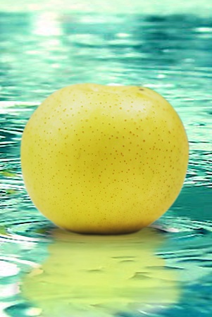 The chinese pear is floating in the waterの写真素材