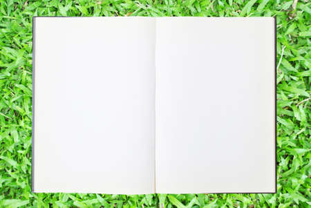 The notebook is on the green grassの写真素材