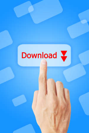 The hand is pressing the download buttonの写真素材