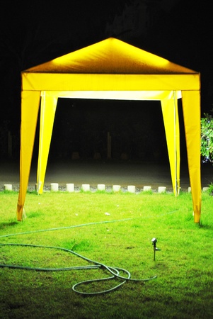 Party tent is in the beautiful gardenの写真素材