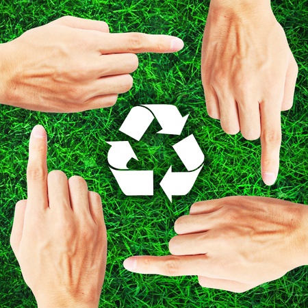 Four hands is making a frame for ecologyの写真素材