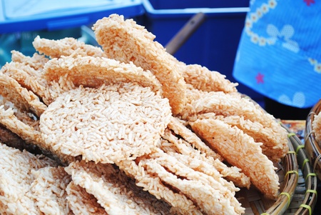 Close up of puffed sweet rice snackの写真素材