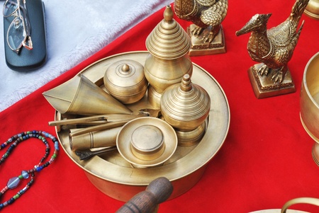 Thai ancient design vintage gold brass wareの写真素材