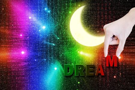 Dream word in universe with half moonの写真素材