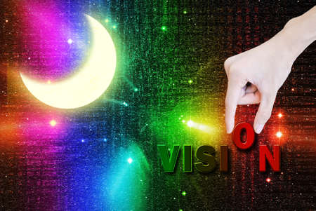 Vision word in universe with half moonの写真素材