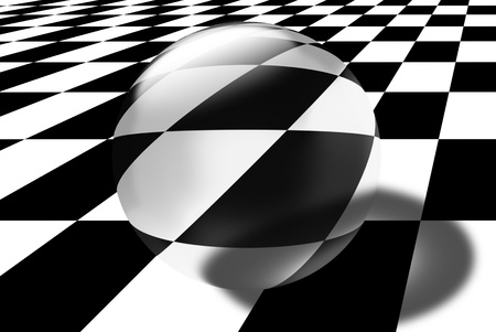 Transparent 3D crystal ball on black and white backgroundの写真素材