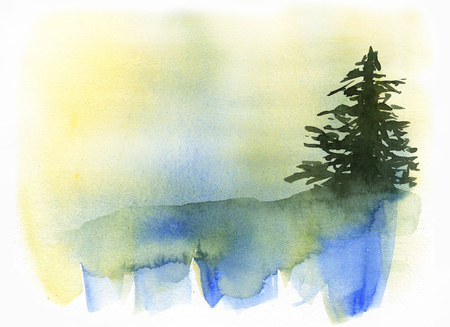 Spruce. Watercolor background with place for text.の写真素材