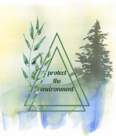 Watercolor Illustration of environmentally friendly planet. Protect the environment. World environment and sustainable development concept. Ecology Concept.の写真素材